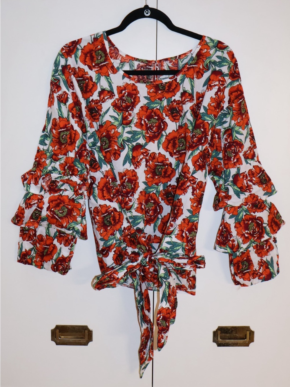 Floral Cotton Tiered Long Sleeve Blouse